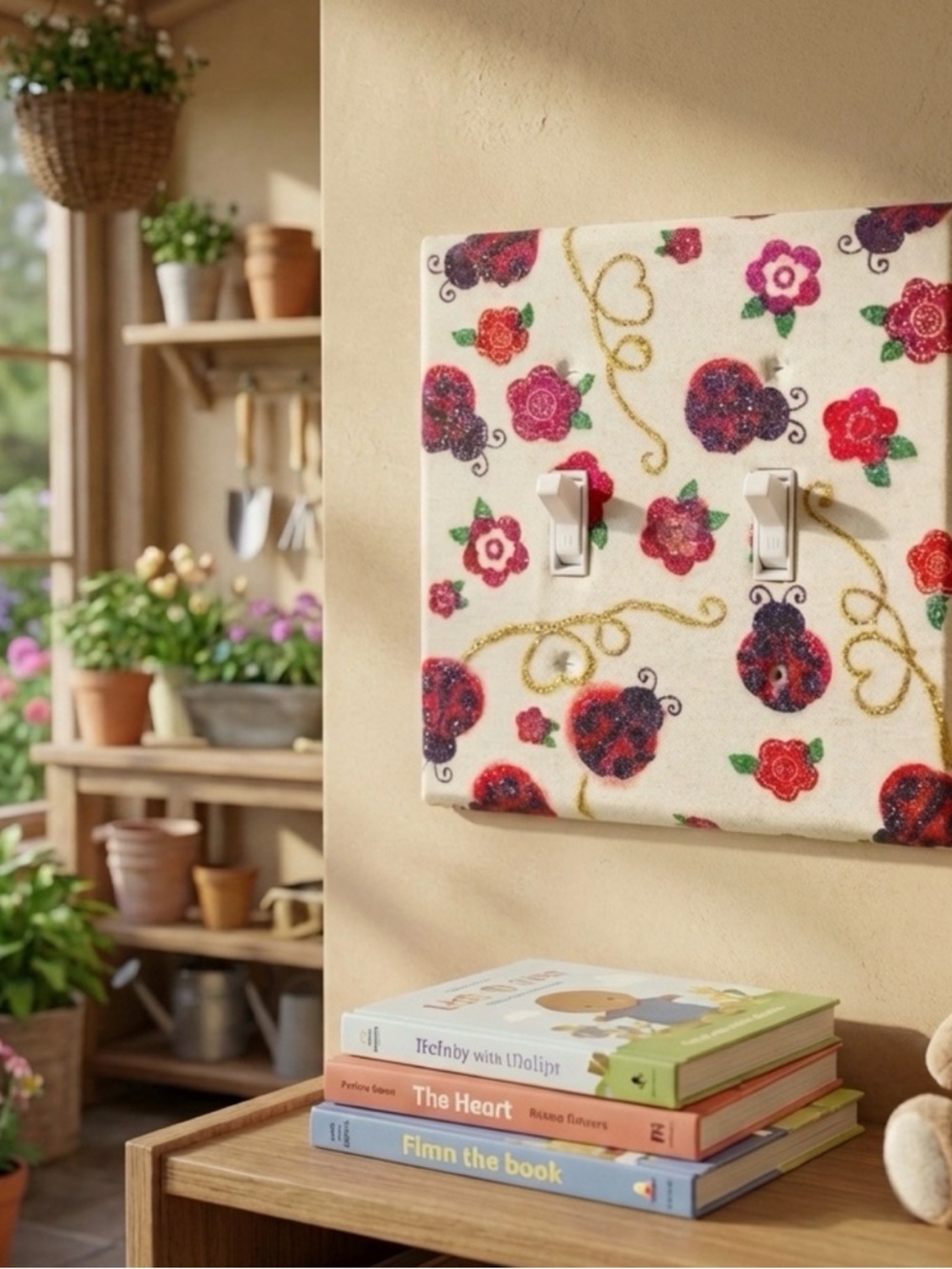 Floral Ladybug Light Switch Cover/ hand crafted